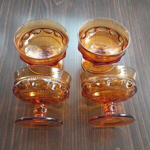 Indiana Glass Colony Color Crown Amber Sherbet Goblet Bowl Set Of 4